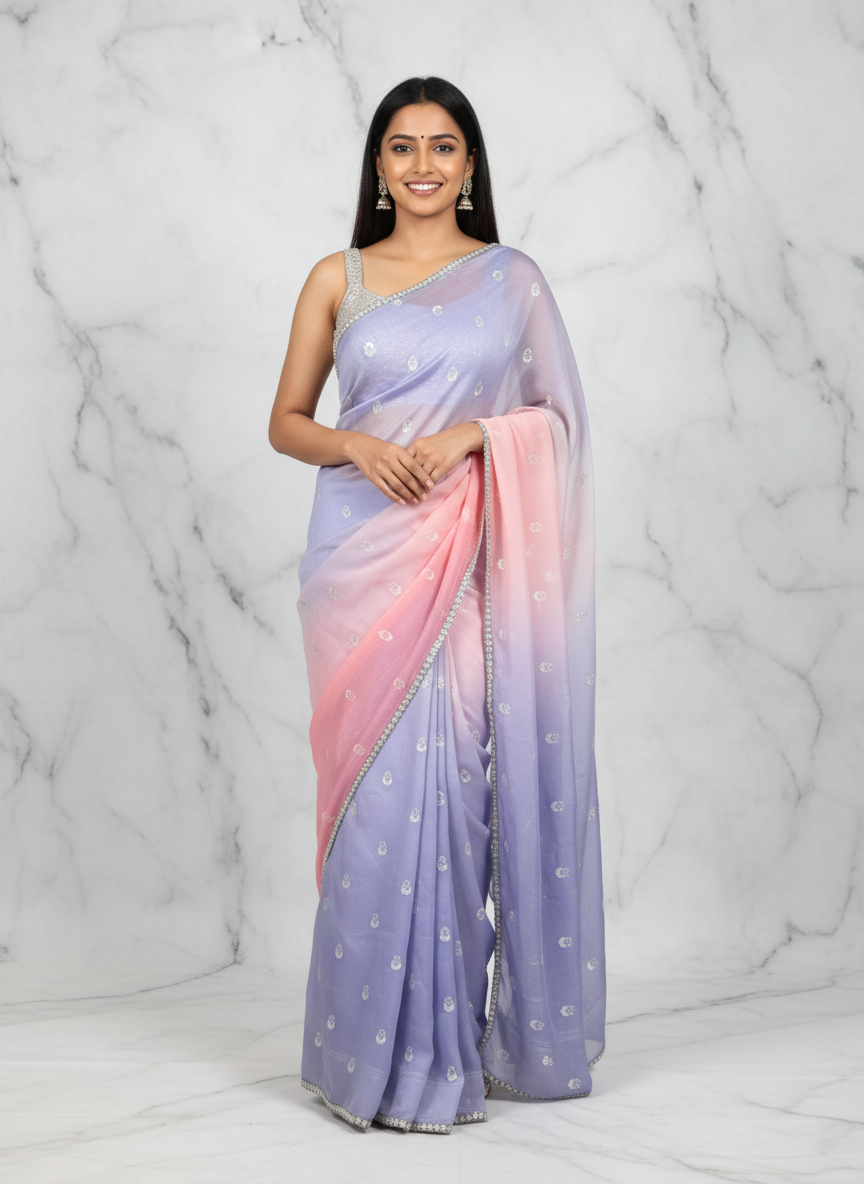 Light blue and Light pink combination saree