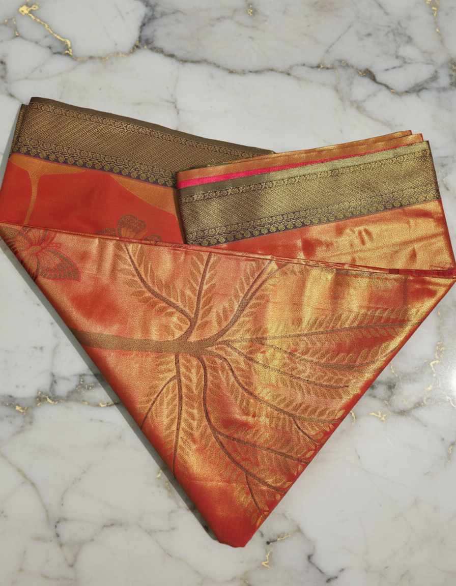Pure orange color saree