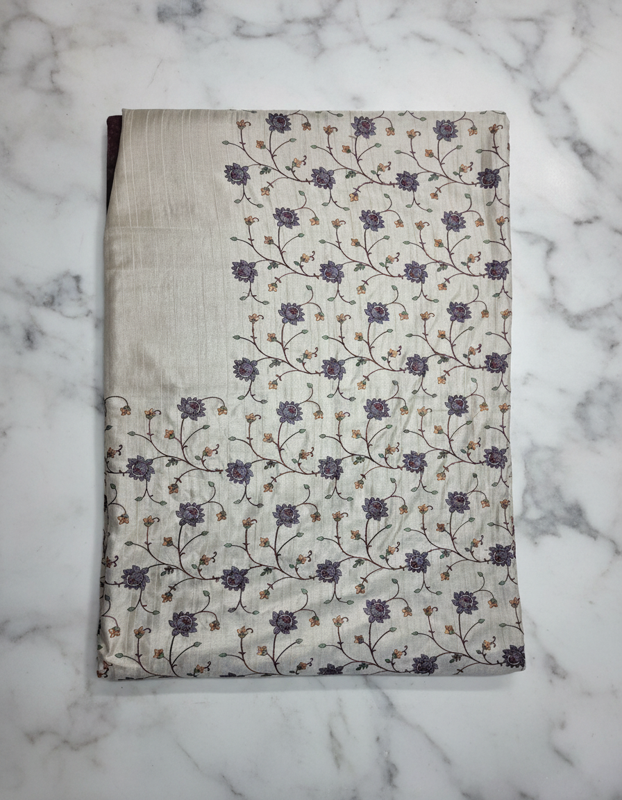 All over thread work cream color saree