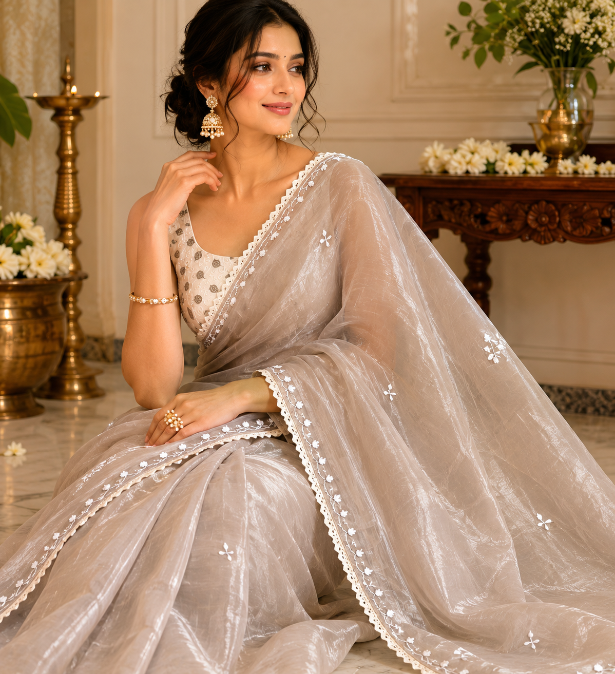 Light greay saree