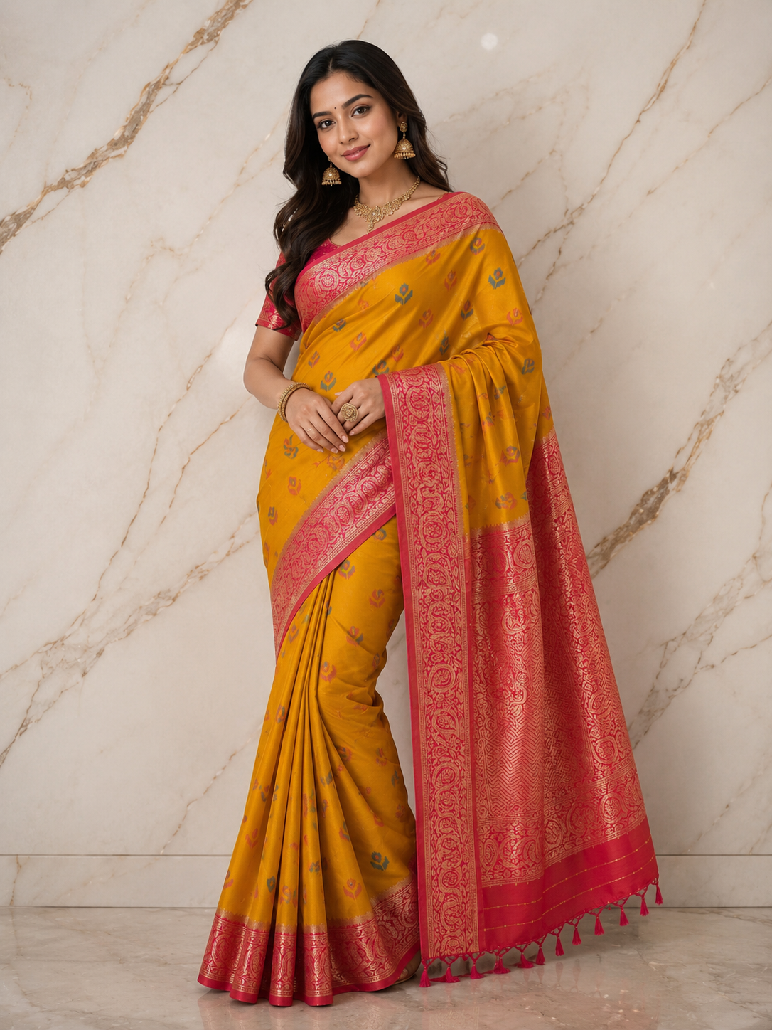 Semi patu saree with pink khaddi border