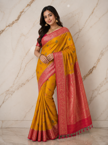 Semi patu saree with pink khaddi border