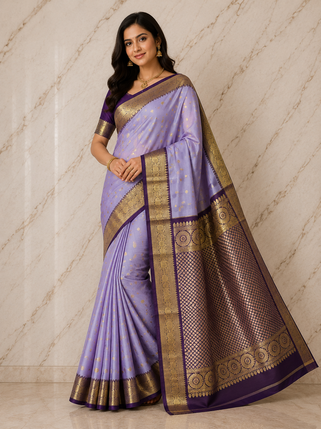 Light Brinjal Color with nice border saree for marriage