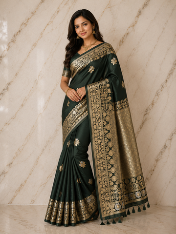DarkGreen color mashru silk saree