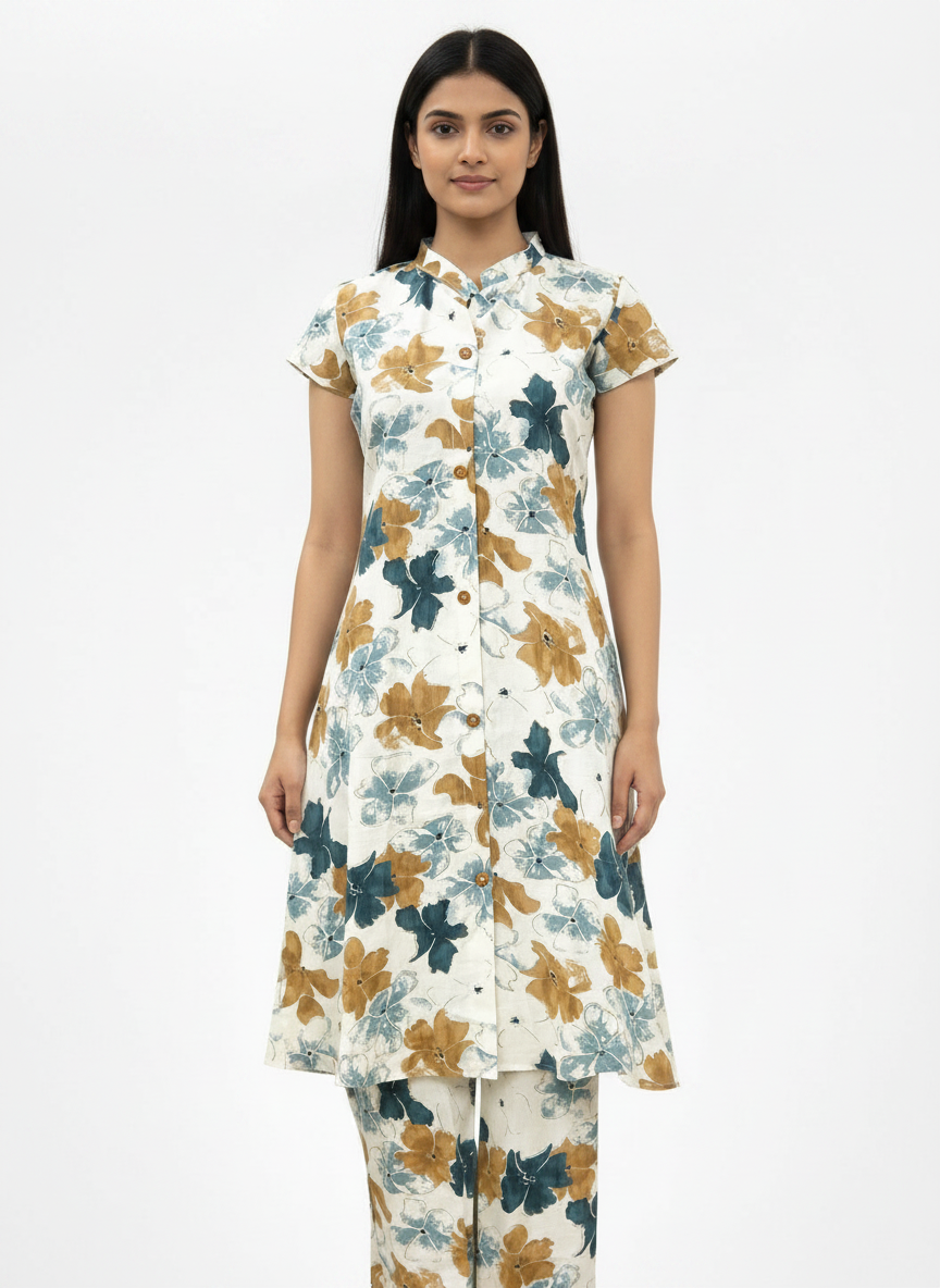 Viscos Cotton- Off White Co-Ord Set