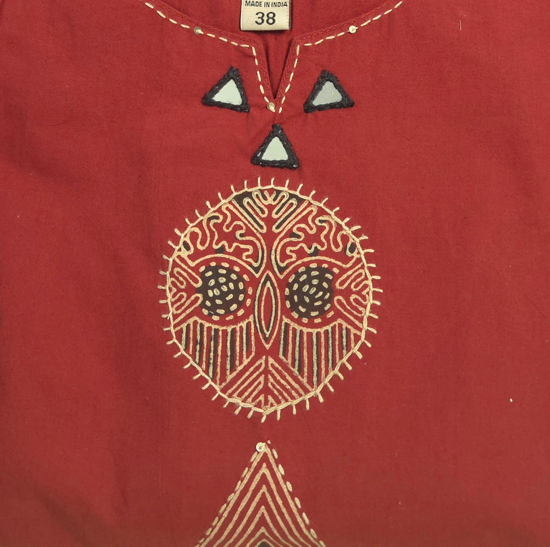 Pure Cotton Brown Kurta set with Real Mirror Work With Block Print