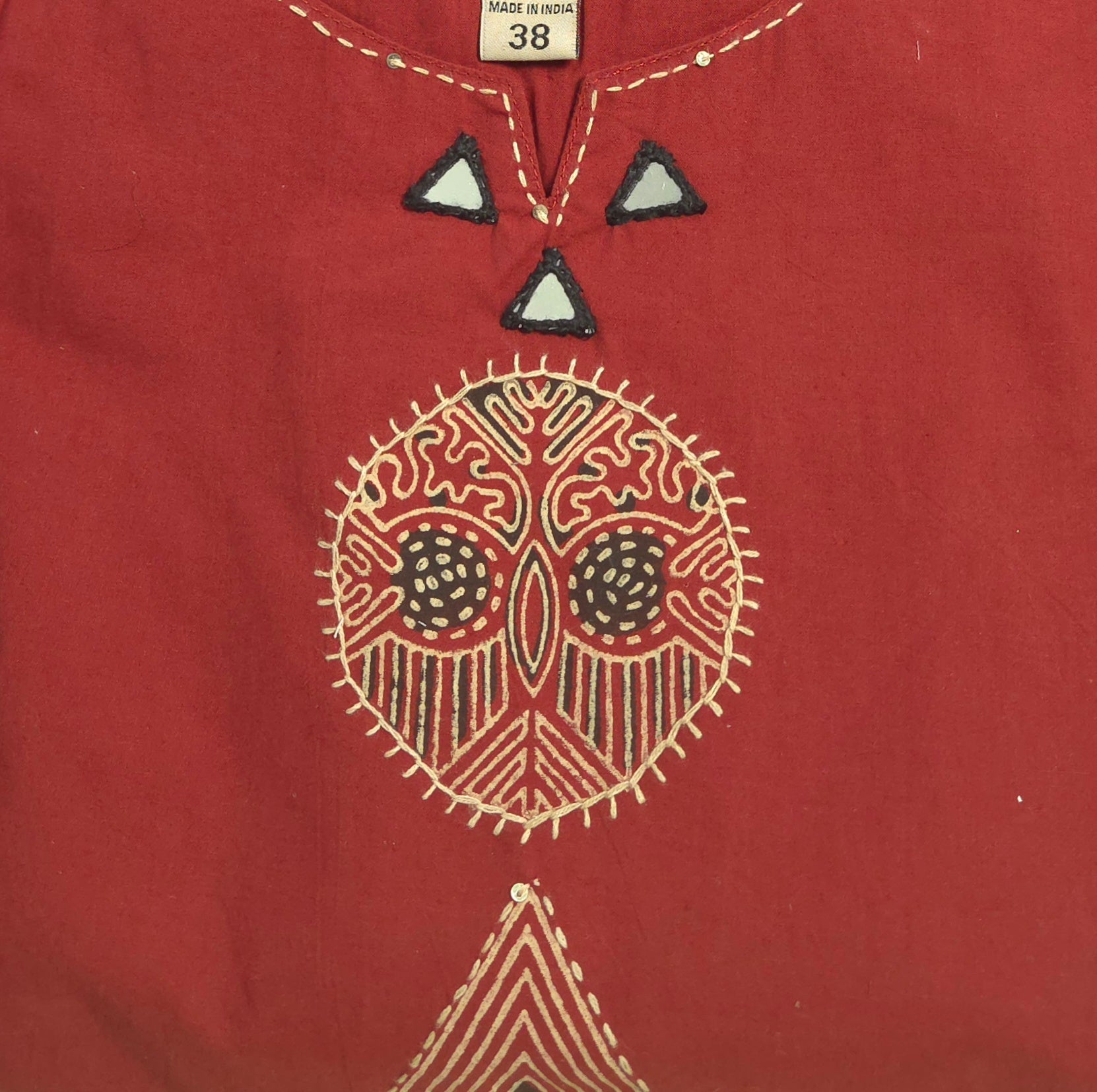 Pure Cotton Brown Kurta set with Real Mirror Work With Block Print