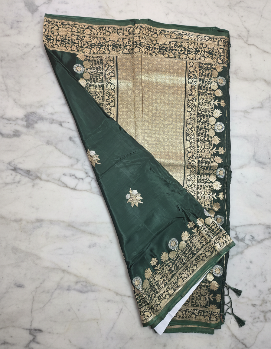 DarkGreen color mashru silk saree