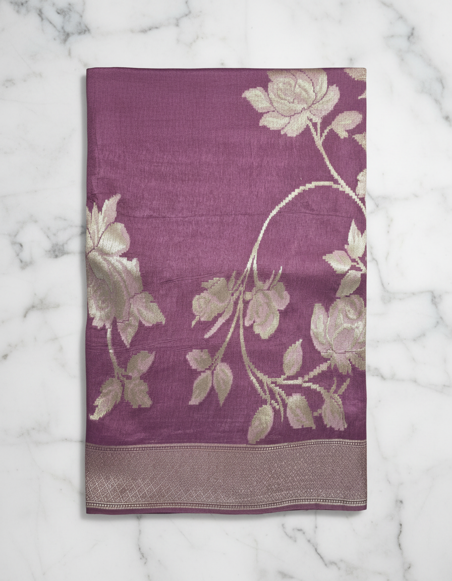 Purple color jamdhani work all over the saree with khadi border