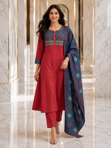 Pure Cotton Maroon Kurta Set